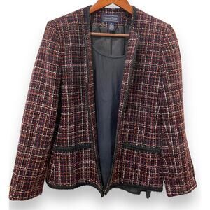 Laura Scott Womens 10/12* Tweed Jacket Skirt Silk Blouse Suit Set Black Eggplant